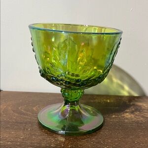 vintage Indiana Glass green carnival glass footed sugar dish